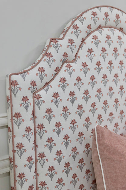The Grace Twin Bed - Lobelia Pink Fabric - Petal Pink Trim