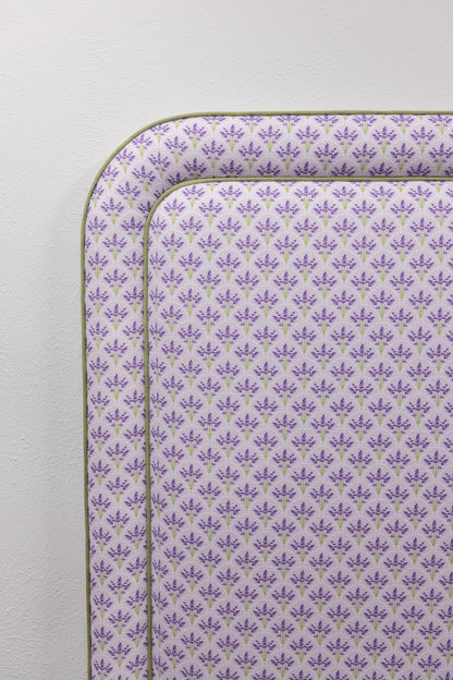 65”H Queen Headboard Only - Lorraine Lavender Floral Linen Fabric - Green Trim