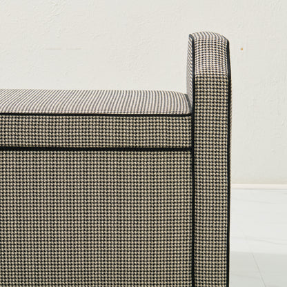 Milly Storage Bench – Houndstooth Fabric with Black Mohair Trim