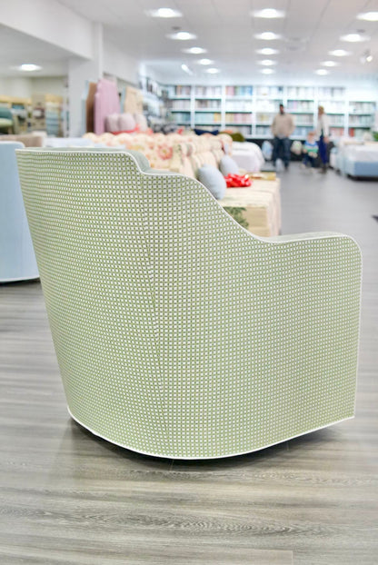 Custom Rachel Scalloped Swivel Chair: Thibaut Darcy Fabric