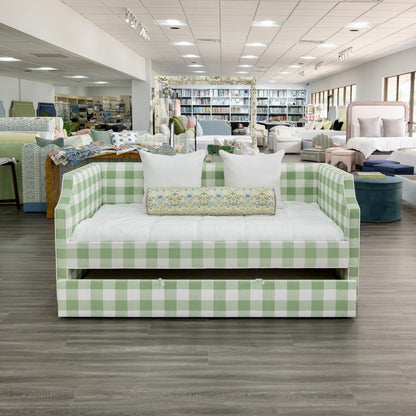 The Addison Twin Trundle Daybed - Buffalo Sage Green Fabric - White Trim