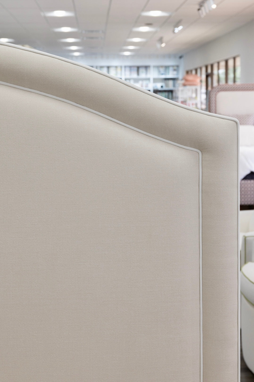The Lilliane King Bed - Upholstered Legs - Oatmeal Woven Fabric - White Trim