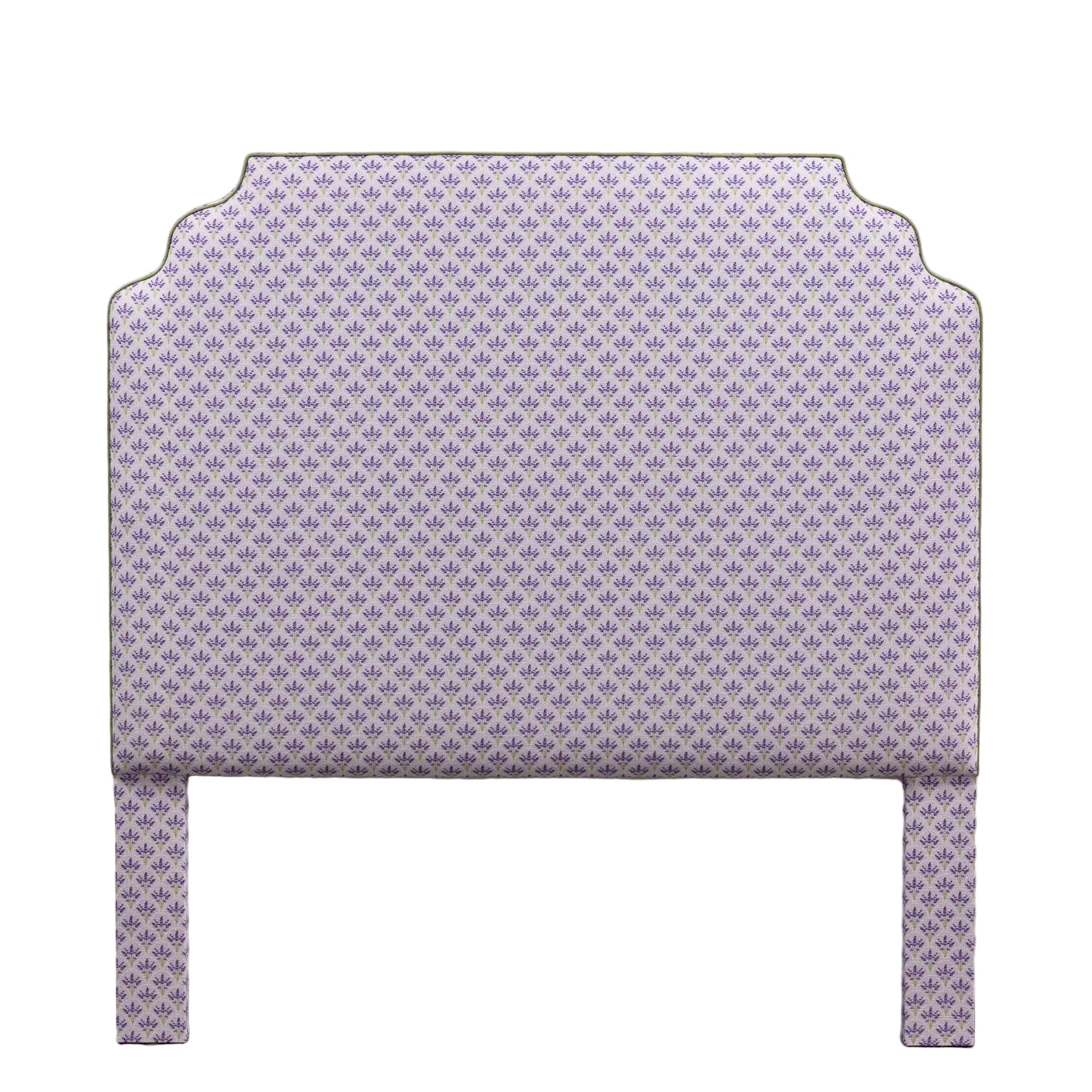 65”H Queen Headboard Only - Juliette Lavender Floral Linen Fabric - Green Trim