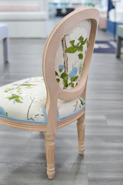 Custom Upholstered Tiny Chair in Thibaut Floral Fabric - Blue Trim