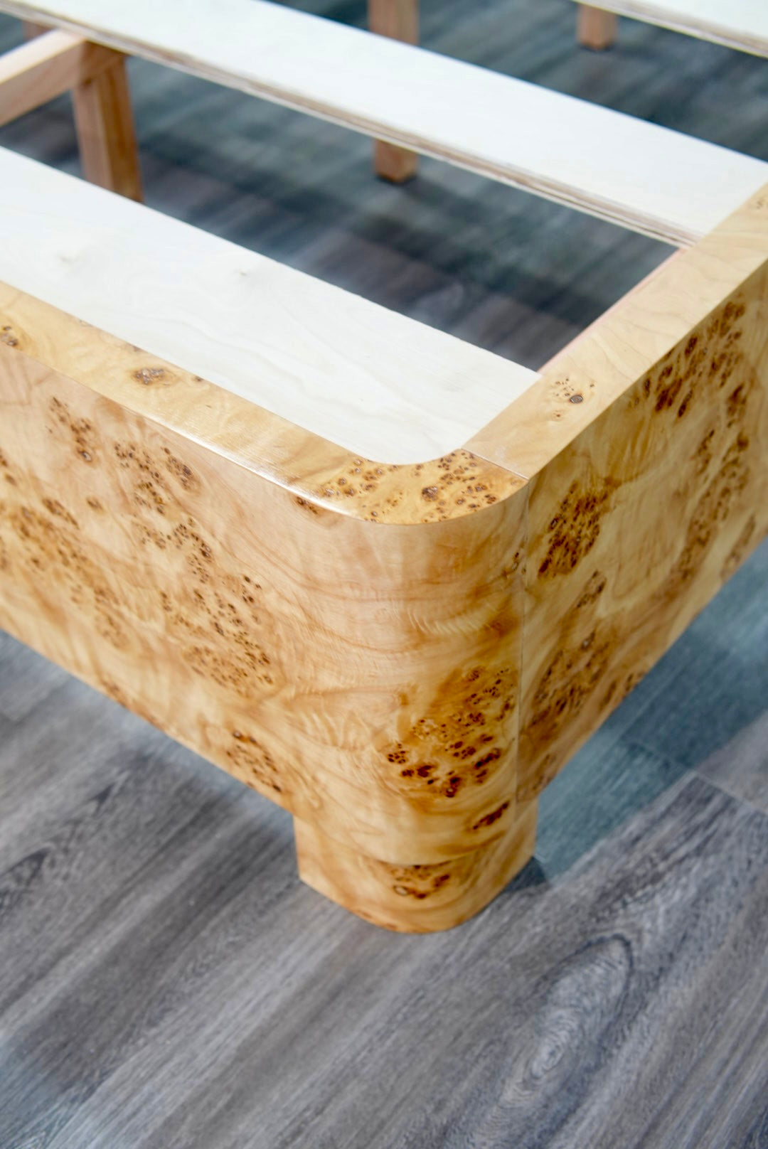 65"H Mappa Burlwood King Bed - Upholstered in Katsura Thibaut Fabric - Blue Trim