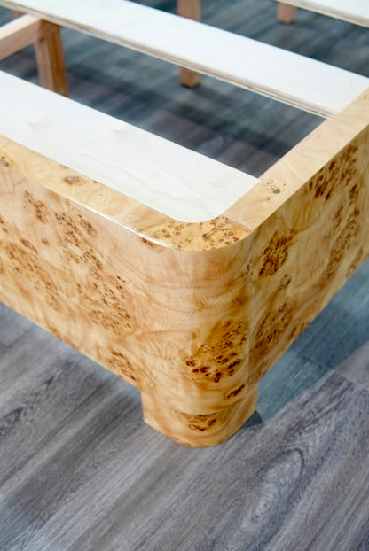 65"H Mappa Burlwood King Bed - Upholstered in Katsura Thibaut Fabric - Blue Trim