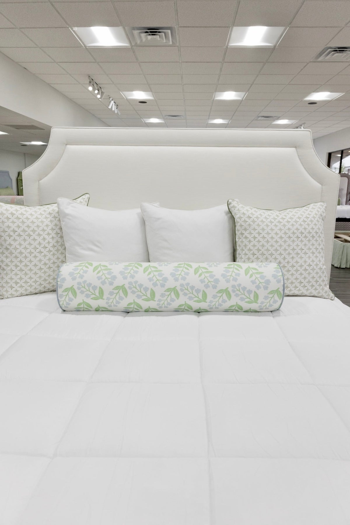 The Addison King Bed - Wooden Legs - Off White Linen Fabric