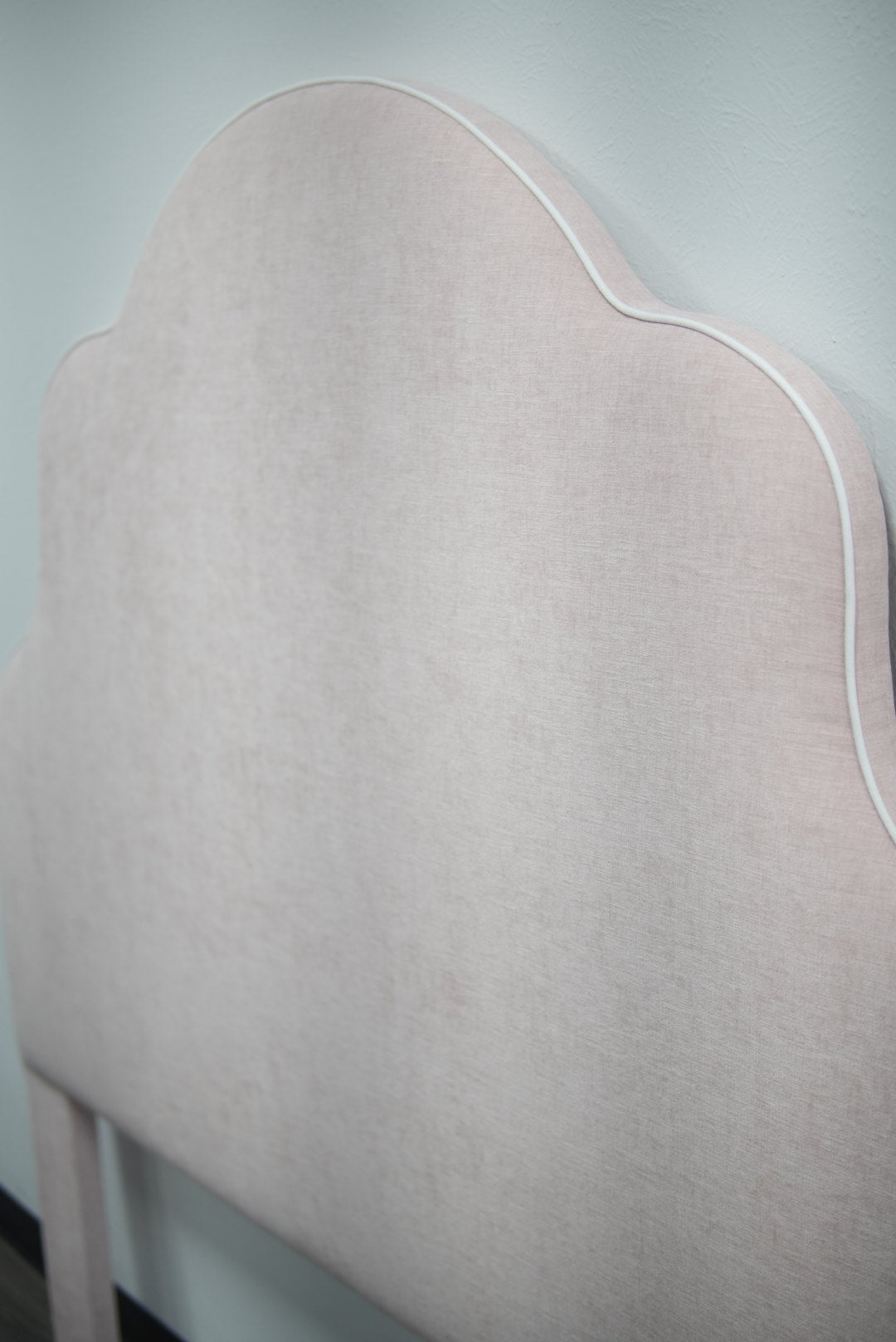 65”H Queen Headboard Only - Pale Pink Chenille Fabric - White Trim