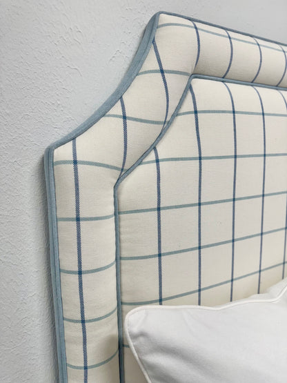 The Addison Twin Headboard - Checkered Fabric - Sky Blue Trim