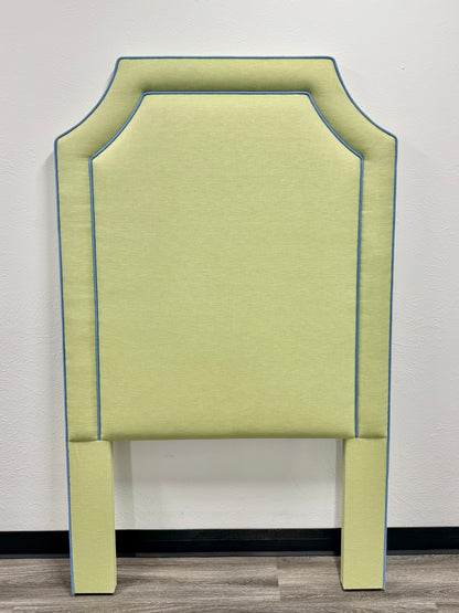 65”H Twin Headboard only - Lime Green Linen Fabric with Blue Trim