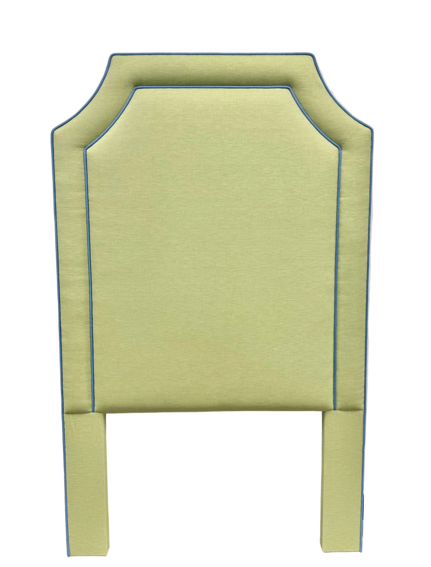 65”H Twin Headboard only - Lime Green Linen Fabric with Blue Trim