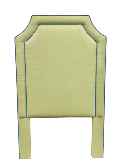 65”H Twin Headboard only - Lime Green Linen Fabric with Blue Trim