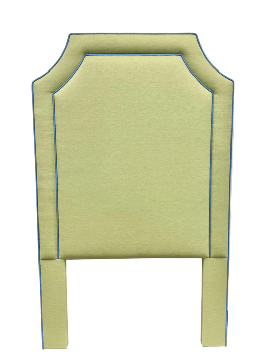 65”H Twin Headboard only - Lime Green Linen Fabric with Blue Trim