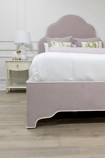The Rachel Queen Bed - Lilac Woven Fabric - White Trim