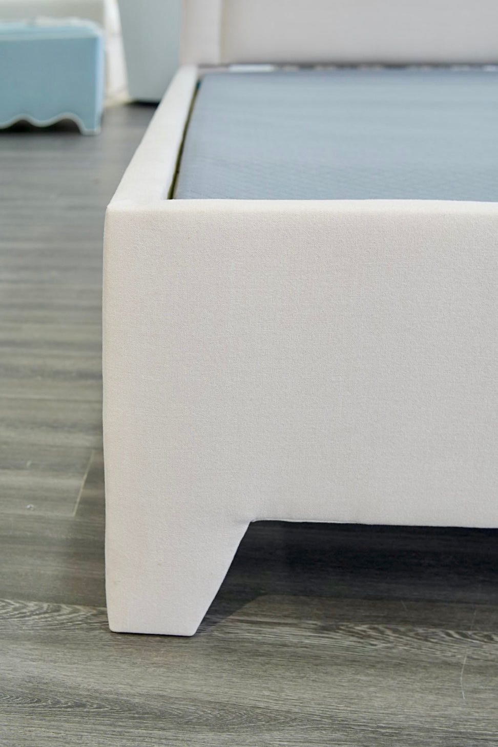 The Addison King Bed - Upholstered Legs - Beige Woven Fabric - Self Welted