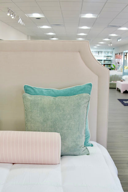 The Addison King Bed - Upholstered Legs - Beige Woven Fabric - Self Welted