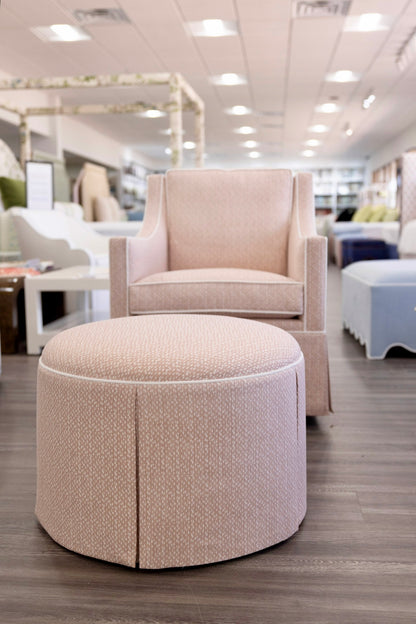The Marlowe Ottoman - Dotted Blush Pink Fabric - White Trim