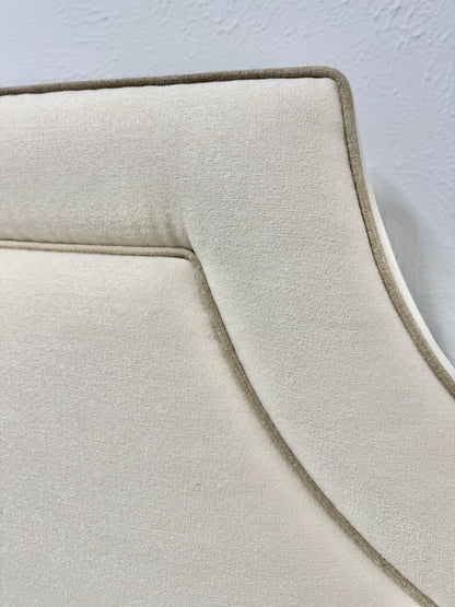 65"H King Headboard in Oat Meal Woven Fabric - Mushroom Trim