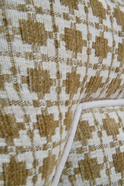 65" H Twin Headboard in Camel Kravet Couture Fabric - Cream Trim