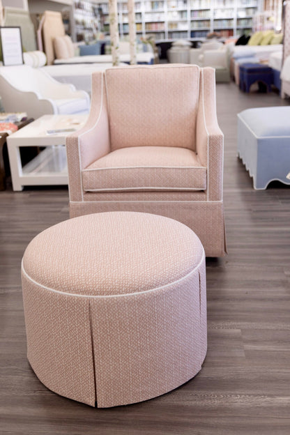 The Marlowe Ottoman - Dotted Blush Pink Fabric - White Trim