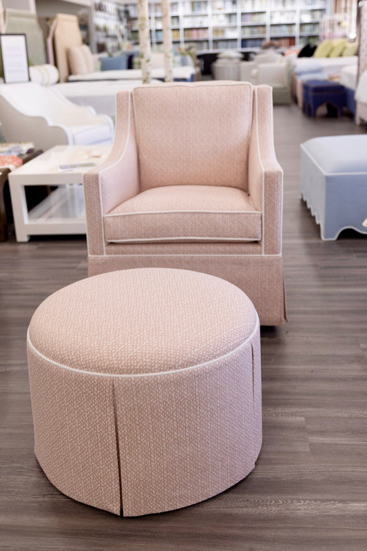 The Marlowe Ottoman - Dotted Blush Pink Fabric - White Trim