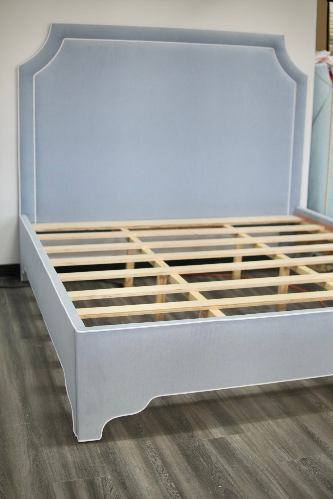 65"H King Bed  - Ashley Blue Chenille Fabric