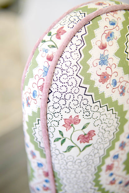 76"L Custom Scalloped Banquette in Natural Luxury Linen - Modern Upholstered Dining Banquette with Pleated Skirt