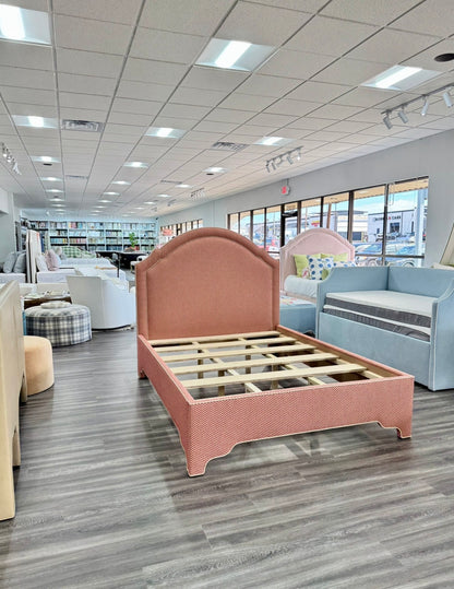 The Grace Queen Bed - Scalloped Legs - Schumacher Fabric - Cream Trim