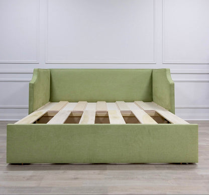 The Addison Twin to King Trundle Daybed - Pistachio Green Woven Fabric - White Trim
