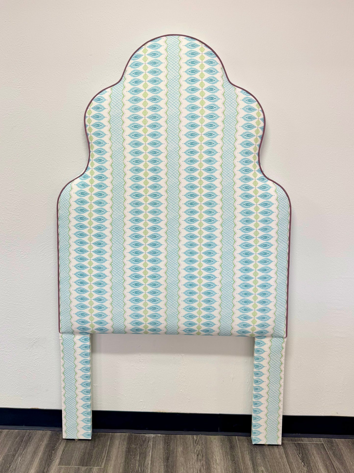 65" H Twin Headboard in Lillian August Print Fabric - Lavender Trim