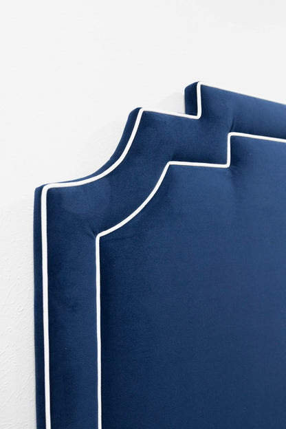 The Martha King Headboard - Performance Velvet Fabric in Navy - White Trim