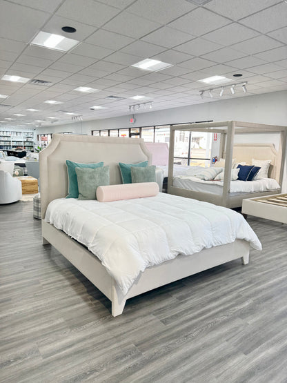 The Addison King Bed - Upholstered Legs - Beige Woven Fabric - Self Welted