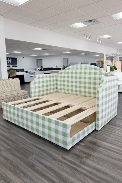 The Grace Twin to King Trundle Daybed - Buffalo Sage Green Fabric - White Trim