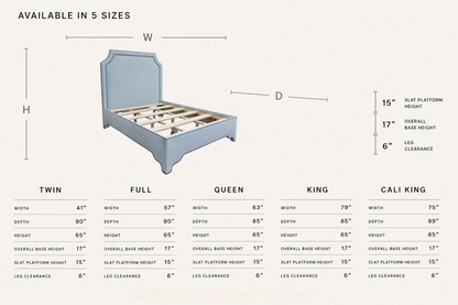 65”H Queen Platform Upholstered Bed - Sky Blue Woven Fabric - Navy Trim