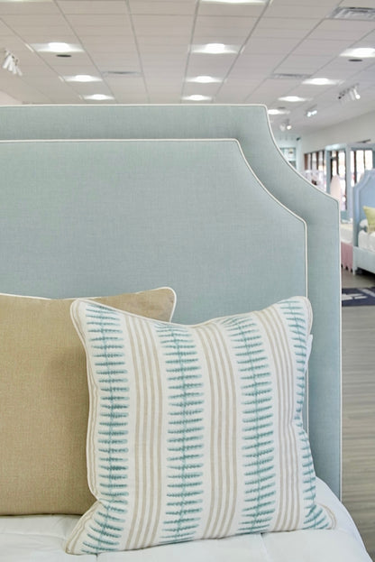 65”H Queen Upholstered Platform Bed - Seafoam Green Woven - White Trim