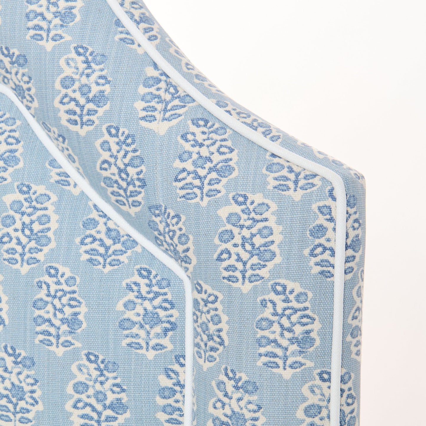 The Grace Queen Bed - Perry Blue Polyester Fabric - White Trim