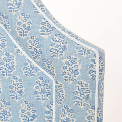The Grace Queen Bed - Perry Blue Polyester Fabric - White Trim