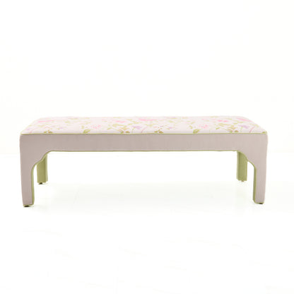 Custom Upholstered Bench in Floral Fabric - Pear Green Trim