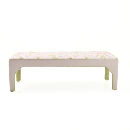 Custom Upholstered Bench in Floral Fabric - Pear Green Trim