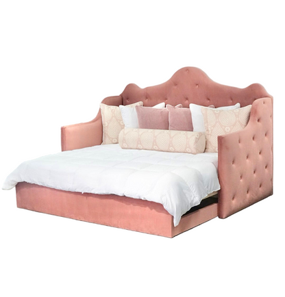 Twin to King Daybed - Blush Rose Velvet Fabric - Tufted