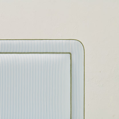 Lorraine Banquette – Perennials Striped Blue Fabric - Green Trim