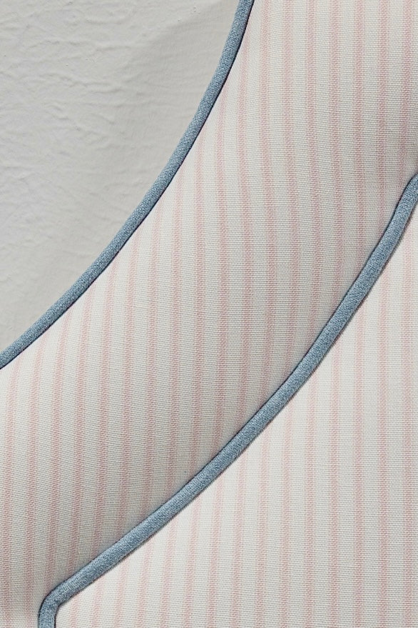 the Addison Twin Headboard - Ticking Stripe Pink Fabric - Blue Trim