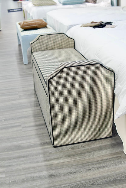 Milly Storage Bench – Houndstooth Fabric with Black Mohair Trim