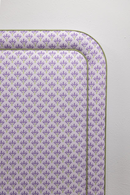 65”H Queen Headboard Only - Lorraine Lavender Floral Linen Fabric - Green Trim