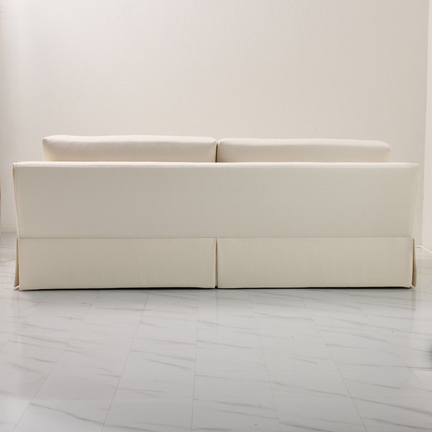 Luxe Feather-Seat Skirted Sofa in Upholstery Linen Fabric – Custom Built