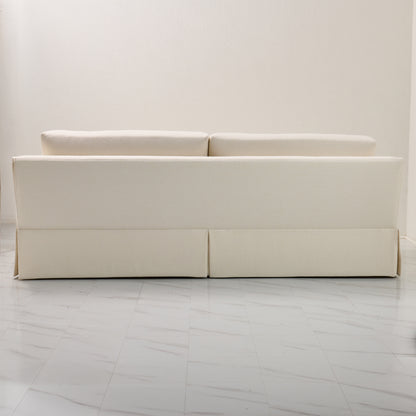 Luxe Feather-Seat Skirted Sofa in Upholstery Linen Fabric – Custom Built
