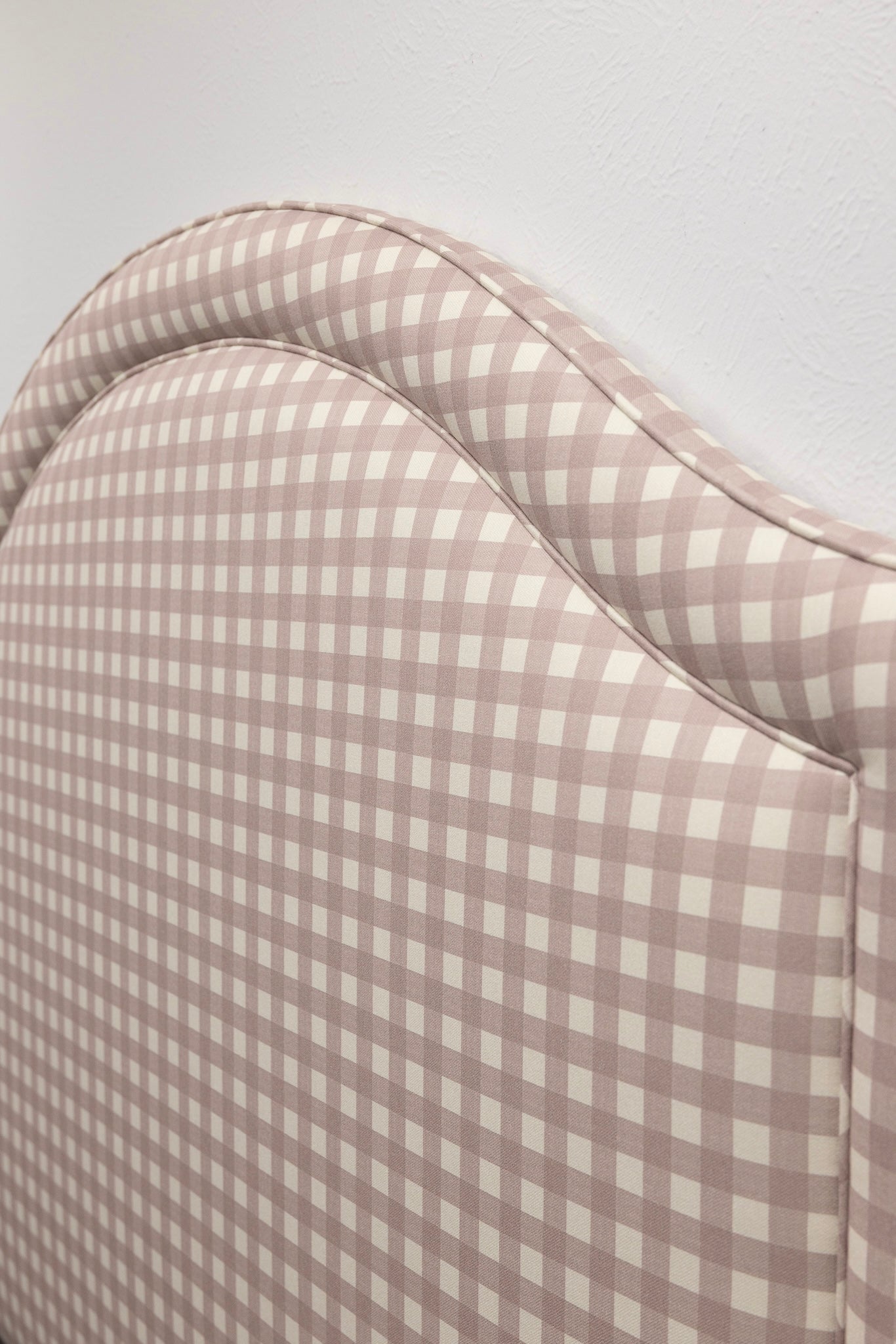 The Liliane Queen Headboard - Checkered Lilac Fabric - Self Welted