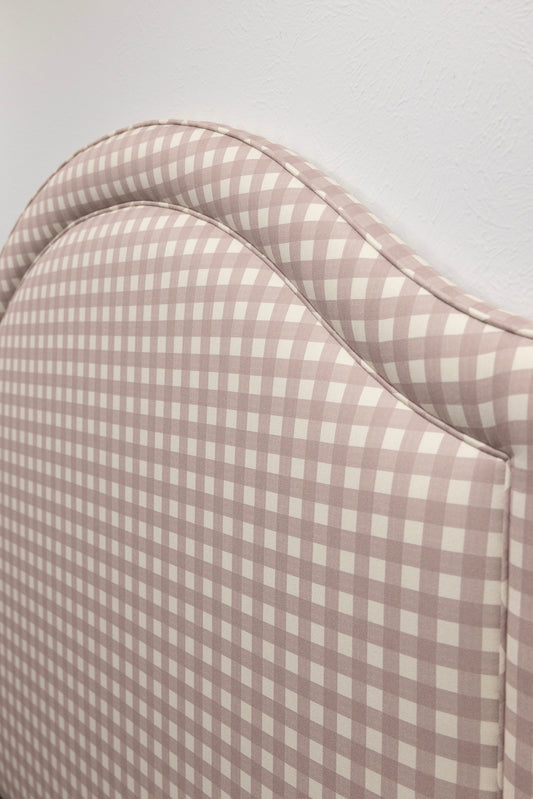 The Liliane Queen Headboard - Checkered Lilac Fabric - Self Welted