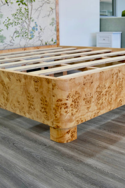 65"H Mappa Burlwood King Bed - Upholstered in Katsura Thibaut Fabric - Blue Trim