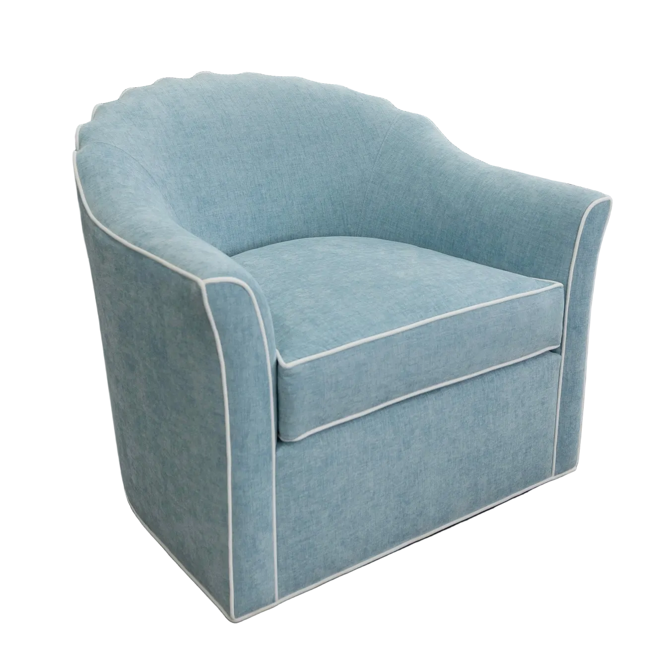 The Teresa Swivel Chair: Seafoam Blue Performance Fabric - White Trim